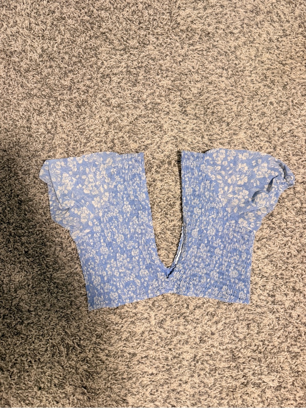 Smocked Blue Floral Crop Top with Ruffle Sleeves